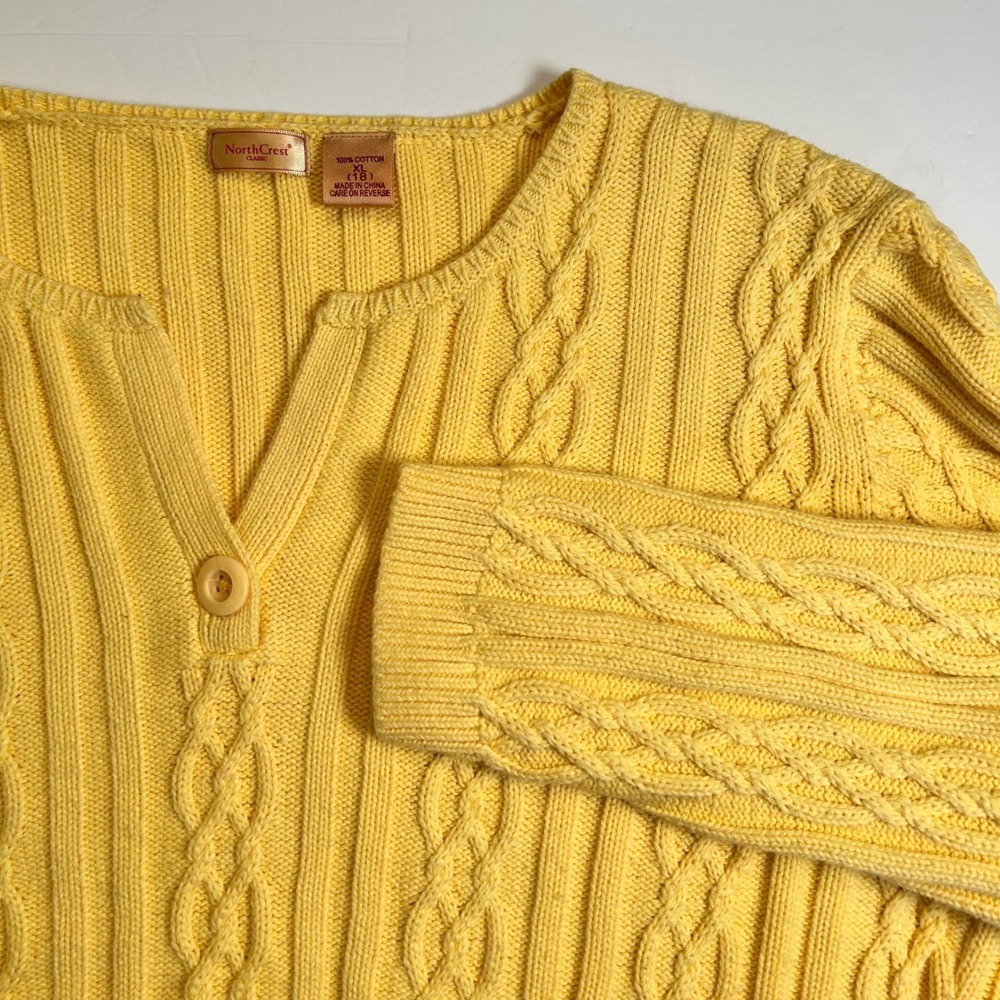 NorthCrest‎ Yellow Cable Knit V Neck Button Detail Sweater Top Medium women's